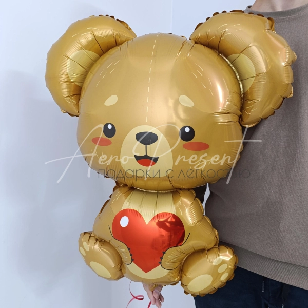 Плюшевый мишка с сердцем, фольгированный шар